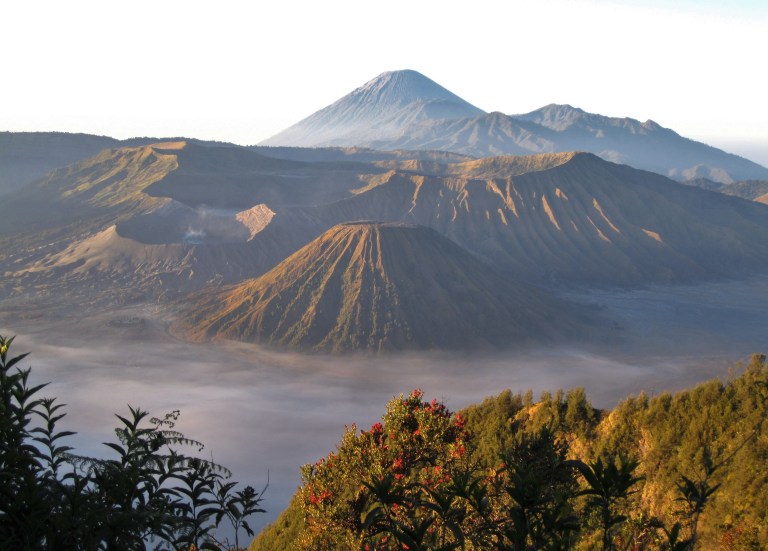 View of the Tengger Massif, a massive volcanic complex that sits on top of a caldera