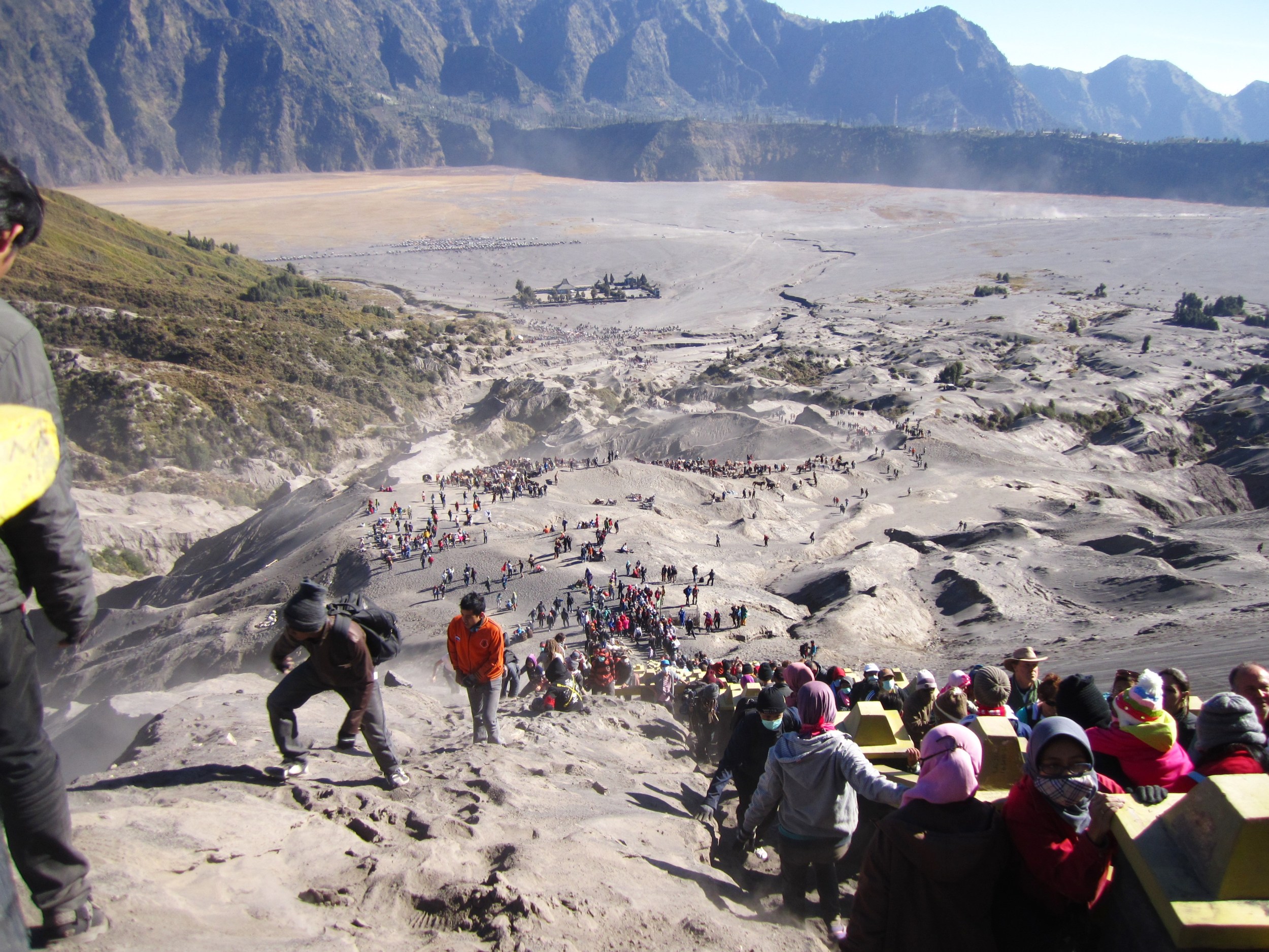 Hundreds of tourists climbing Mt. Bromo through The Tengger Sand Sea