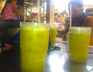 Fresh sugar cane juice made from a manual press in Southern Vietnam