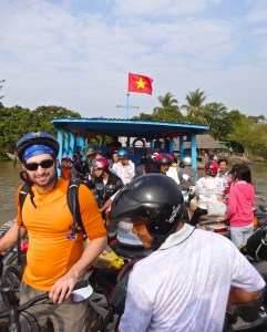 Riding on the transport ferry in the Mekong Delta