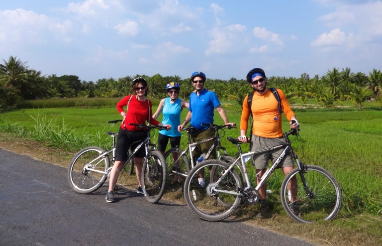 Biking among the rice paddies in Tra Vinh, South Vietnam