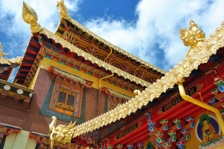 A close-up view of the Songzanlin Monastery in Shangri-La, China