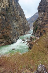 Close-up view of Tiger Leaping Gorge from the lower trail
