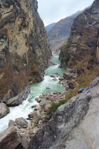 Close-up view of Tiger Leaping Gorge from the lower trail