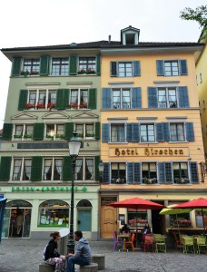 Charming houses along the narrow streets of Zurich's Old Town